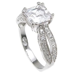 2.00 Ct Princess Cut Solitaire Engagement Ring with Round Cut Pave Side Stones Antique Style Setting Cz Cubic Zirconia (7)