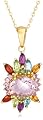 Yellow Gold Plated Sterling Silver Pink Amethyst with Multi-Gemstone Accent Pendant, 17.5