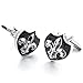 INBLUE Men's 2 PCS Rhodium Plated Enamel Cufflinks Silver Tone Black Knight Fleur De Lis Shield Shirt Wedding Business 1 Pair Set