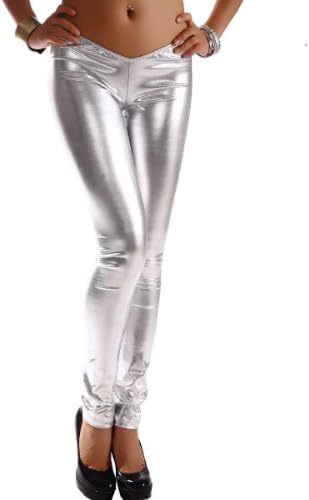 Skyey J Metallic Shiny Leggings (M, Silver)