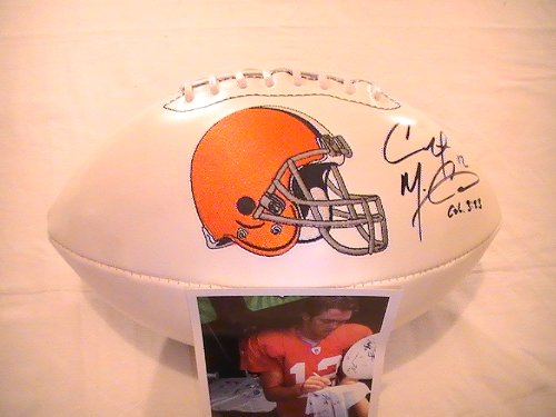 COLT MCCOY SIGNED AUTOGRAPHED CLEVELAND BROWNS LOGO FOOTBALL COA + HOLOGRAM