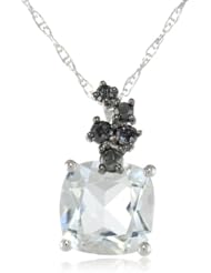 10k White Gold White Topaz and Black Diamond Pendant Necklace, (.14 cttw), 17"