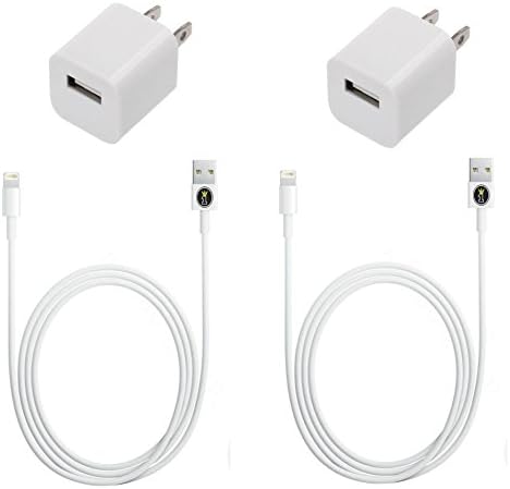 K1NGDOM 2x HIGH QUALITY USB DATA TRANSFER CHARGING CABLES+2x HOME WALL AC ADAPTER FOR IPHONE 5/5S/5C/6/6+, IPAD AIR/AIR 2/4/MINI/MINI 2, IPOD TOUCH 5G/NANO 7G (WHITE)