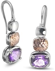 CleverEve Luxury Series February birthstone Dangling Pink Rhodium Plated Sterling Silver Earrings w/ Two Prong Set Oval Cut Natural Genuine Amethyst Stones 3.57 ct. tw.