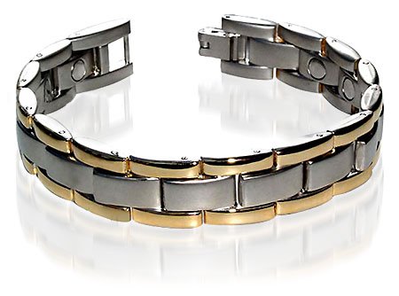 New 2 Tone Mens Magnetic Link Power Golf Bracelet 8.5