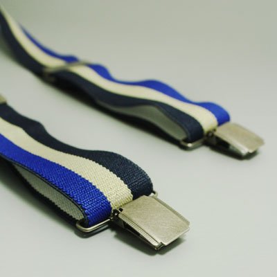 Classic Men's Blue Khaki black striped Suspenders for work X-Back genuine Leather SP1003