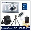 PowerShot SD1300 IS Digital ELPH Camera (Silver), 4214B001 12.1 Megapixel, 4x 28-112 mm Equivalent UA Zoom Lens, 2.7" LCD, DIGIC 4 Image Processor, 8 GB Memory, Memory Card Reader, Deluxe DigPro Case, Tripod, And Lens Cleaning Kit