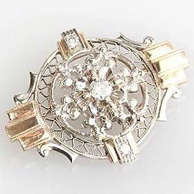 10K White and Yellow Gold Antique Diamond Brooch - OldCities Antique Jewelry by 