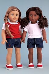Picnic Time - 4 piece outfit includes white t-shirt, red tank top, denim shorts and red canvas shoes - American Girl Doll Clothes