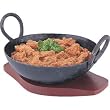 Wooden Base and Kahari Curry Dish - 6"Cast Iron Sizzler Hot Serving Dish & Wooden Stand - 9.5x5.5" - Create that authentic feel, serve your dishes sizzling at the table!