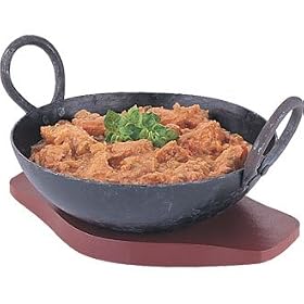 Wooden Base and Kahari Curry Dish - 6"Cast Iron Sizzler Hot Serving Dish & Wooden Stand - 9.5x5.5" - Create that authentic feel, serve your dishes sizzling at the table!