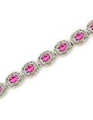 14K White Gold Oval Pink Topaz Bracelet