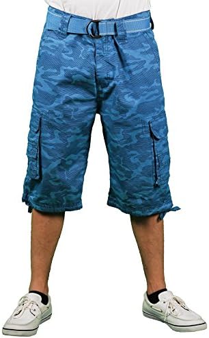 MO7 Men's Camo-Print Belted Cargo Short, Blue, Size 34