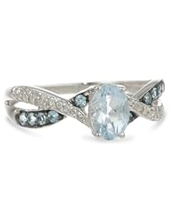 Sterling Silver Oval Aquamarine, Swiss Blue Topaz and Diamond Twist Ring