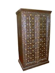 Antique Door Rustic Armoire Iron Brass Fitted Carved Cabinet Teak