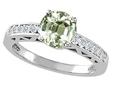 1.37 cts Genuine Green Amethyst and Diamond Solitaire Engagement Ring - 14kt White or Yellow Gold