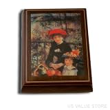 Jewelry Box, Italian Inlaid Wooden Musical Jewelry Box, Renoir's "Two Sisters on the Terrace"