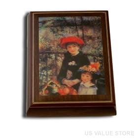 Jewelry Box, Italian Inlaid Wooden Musical Jewelry Box, Renoir's Two Sisters on the... by Sorrento Italy