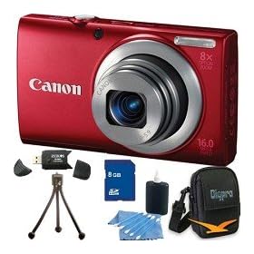 Canon PowerShot A4000 IS 16MP Red Digital Camera 8GB Bundle