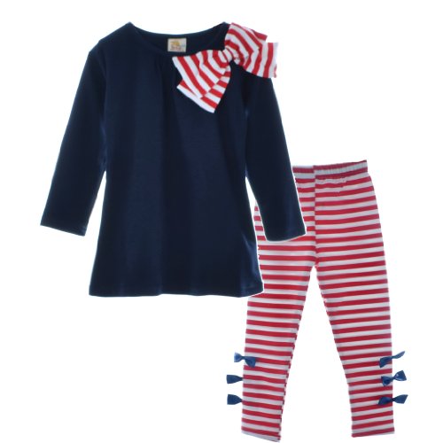 Wa Boats Girls Striped Bow 2-Piece Set