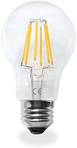 AriusTek A19 6W LED Filament Light Bulb Soft White 2700K, 60-watt Equivalent, 3 Pack (NEW CLEAR VERSION)
