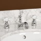Barney Mini Widespread Lavatory Faucet with Small Porcelain Cross Handles - Chrome