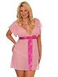 Plus Size Pink Polkadot Babydoll Pink Satin Ribbon Front Womens Lingerie
