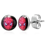 The Stainless Steel Jewellery Shop - 7mm Red on Black Spiderman Logo Studs - Includes FREE Velvet Jewellery Gift Pouch