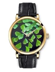 SPRAWL Aanalog Fashion Series Gold Ladies Watches of Genuine Black Leather Strap,Unique Wrist Watch for Women Girls Designed with green leaves