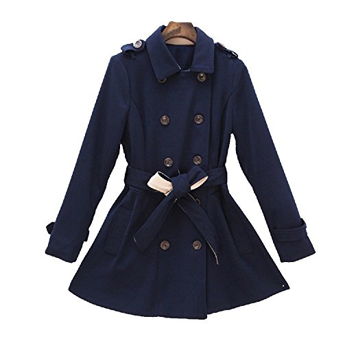 かさなる影花日 レディース アウター コート ダブルブレスト フリル調 ベルト付 コットン ハーフ丈 春 秋 スリム カジュアル （ベージュ ネイビー 全2色)