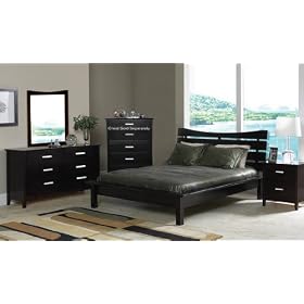 4pc Contemporary Cappuccino Finish Queen Size Platform Bed Bedroom Set