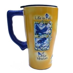 Bird - Life is Full of Miracles Ceramic Travel Mug by Spoontiques