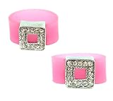 Ring - R61 - Silicone Ring with Square Shape Crystal Charm - Size 7 (18mm) ~ Pink