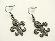 Stunning Black Crystal Fleur De Lis Dangle Earrings - Gunmetal Finish