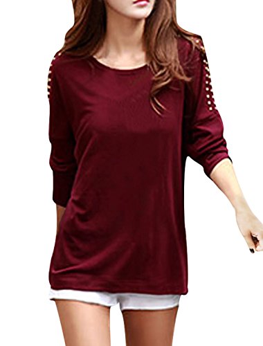 Allegra K Women Round Neck Studs Embellished Dolman Sleeves Top