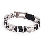 41qk77mbUrL. SL160  Genuine Stainless Steel Bracelet 316L Authentic Featuring Black Rubber Accents with Steel Links & Chain   Gift Boxed