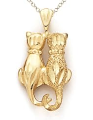 14kt Yellow Gold 2 Cats Pendant - Chain Included