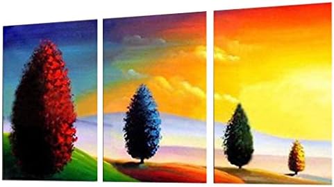 Neonphoenix Christmas Holiday Gift 100% Hand Painted on Canvas Hot Sale Christmas The Growth of Tree Four Colors Oil Painting 3-pieces Artwork Wood Framed Landscape for Living Room Wall Decoration