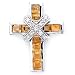 Sterling Silver Rhodium Plated Cubic Zirconia Cross Pendant with Citrine Colored Semi-Precious Stones.