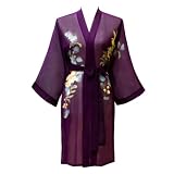Sheer Silk Kimono- Handpainted (Short) - Plum-Floral