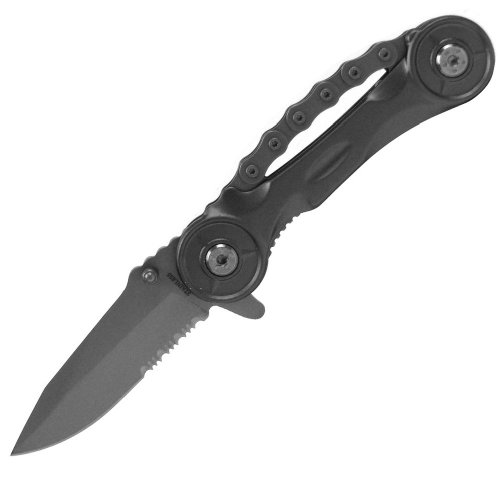 Whetstone Cutlery Assisted Open Biker Chain Handle Silver Folder 7.75 -Inch Knife, Black On Sale