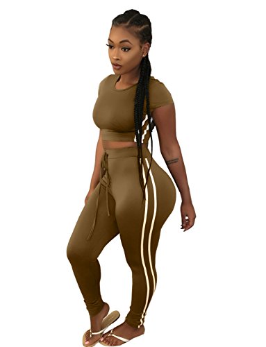 Sedrinuo Women's Sexy Bodycon Round Neck Hoody Pants 2-Piece Jumpsuit Sportswear