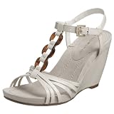 Bandolino Women's Nevina Tstrap Wedge,White/Dark Brown,9 M