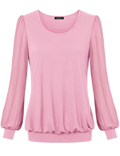 Laksmi Women's Basic Ruched Long Sleeve Chiffon Tunic Top
