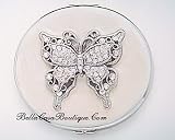 Beautiful Jeweled Mirror Compact- Pearl White Butterfly