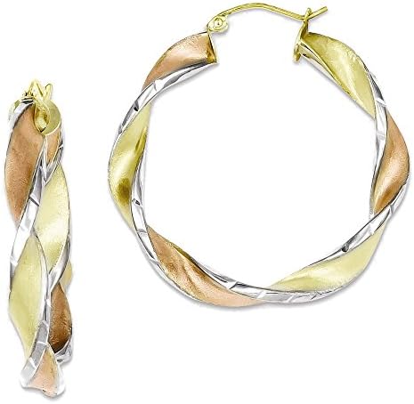 925 Sterling Silver Twisted Diamond-Cut Round Hoop Earrings - 37mm