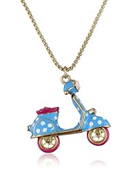 Betsey Johnson "Color Me Betsey" Light Blue Polka Dot Vespa Long Pendant Necklace, 35"
