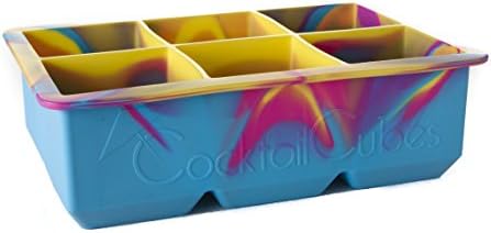 Cocktail Cubes Large Silicone King Cube Ice Cube Trays, Makes Big Cubes for Whiskey, Blue, Pink, and Yellow
