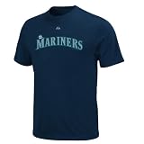 MLB Seattle Mariners Official Wordmark Short Sleeve T-Shirt by Majestic (Traditional Navy, Large)