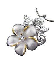 925 Silver Two Tone Plumeria & Maile Pendant Hawaiian Silver Jewelry